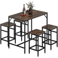 5-Teiliges Bartisch Set mit 4 Stuehlen fuer Kueche Braun Rustikal- Bartisch mit Barhocker-Set Esstisch