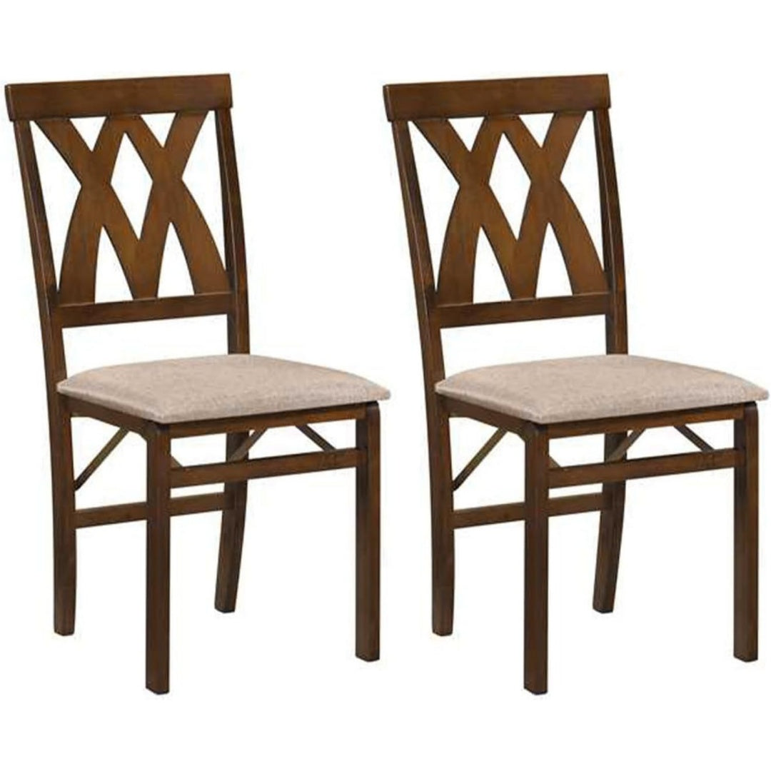 Klappstuehle 2er Set Braun Esszimmerstuehle klappbar Kuechenstuehle mit gepolsterten Sitzen Gummiholzbeinen