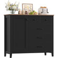 Sideboard mit 5 Schubladen und 1 Tuere Kuechenschrank mit Arbeitsplatte fuer Kueche Schwarz holz 100x94x40 cm Esszimmer Wohnzimmer