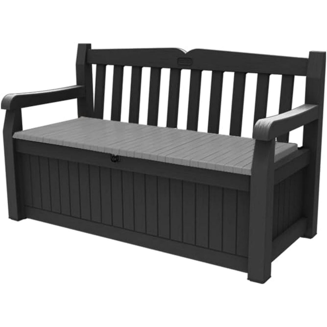 Sitzbank fuer Balkon und Garten Grau 140x60x84cm Gartenbank mit integrierter Kissenbox mit 265 l Stauraum wetterfest