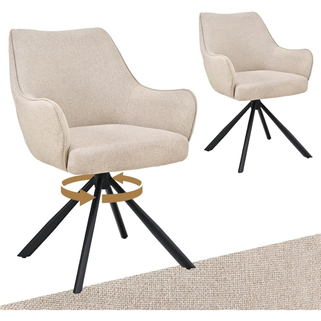 Esszimmerstuehle Drehbar 2er Set mit Armlehne Beige gepolsterte Esszimmerstuhl mit hoher Rueckenlehne fuer Esszimmer Wohnzimmer Buero