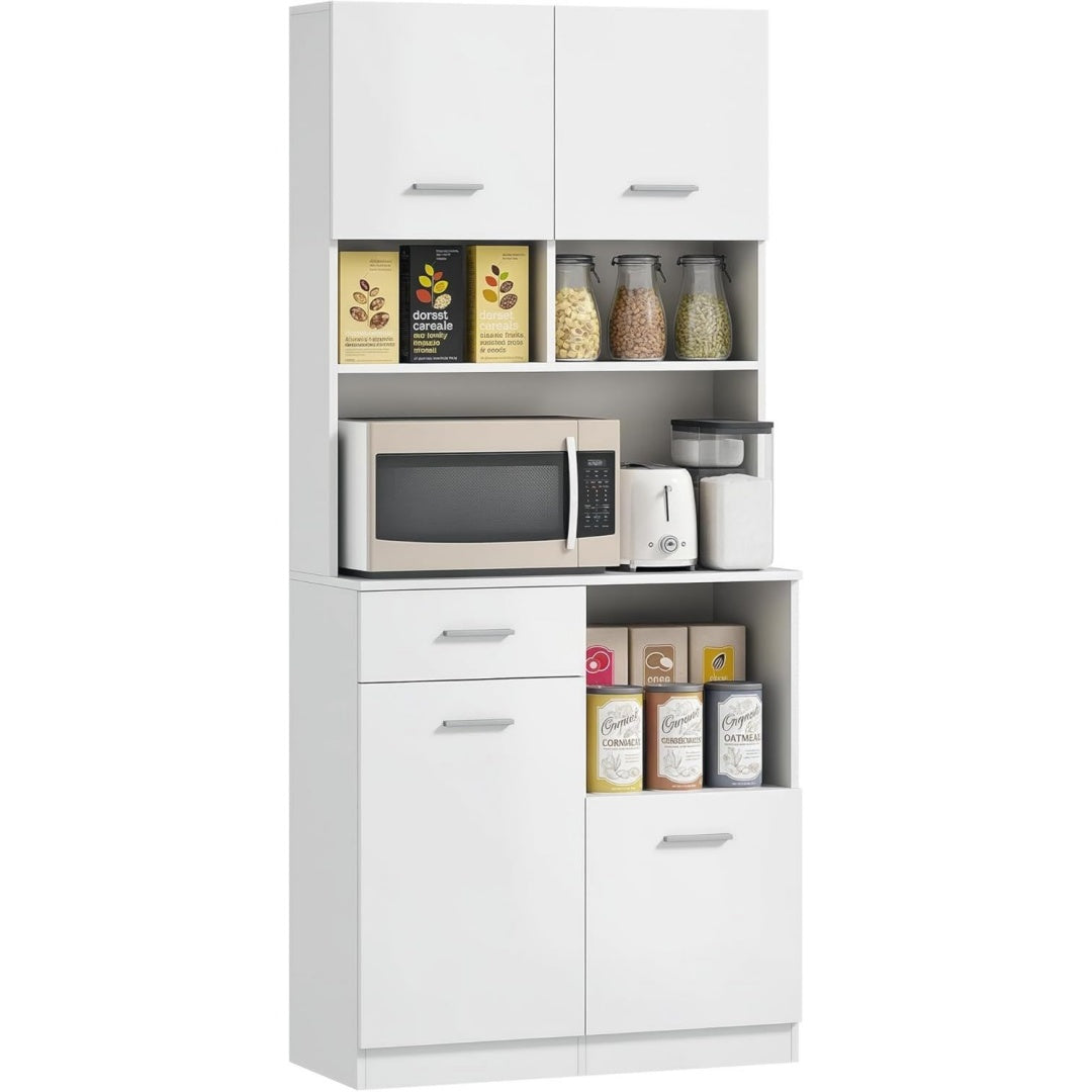 Kuechenschrank mit Verstellbarem Regal Schublade Weiß 80 x 35 x 180 cm Buffetschrank mit Soft-Close-Tuer Vitrinenschrank
