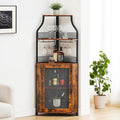 Weinschrank Eckschrank mit Arbeitstisch Braun holz 152X90x32cm Weinschrank mit 5 Ablagefaecher Und 2 Glashalterund Netztuer fuer Kueche Wohnzimmer