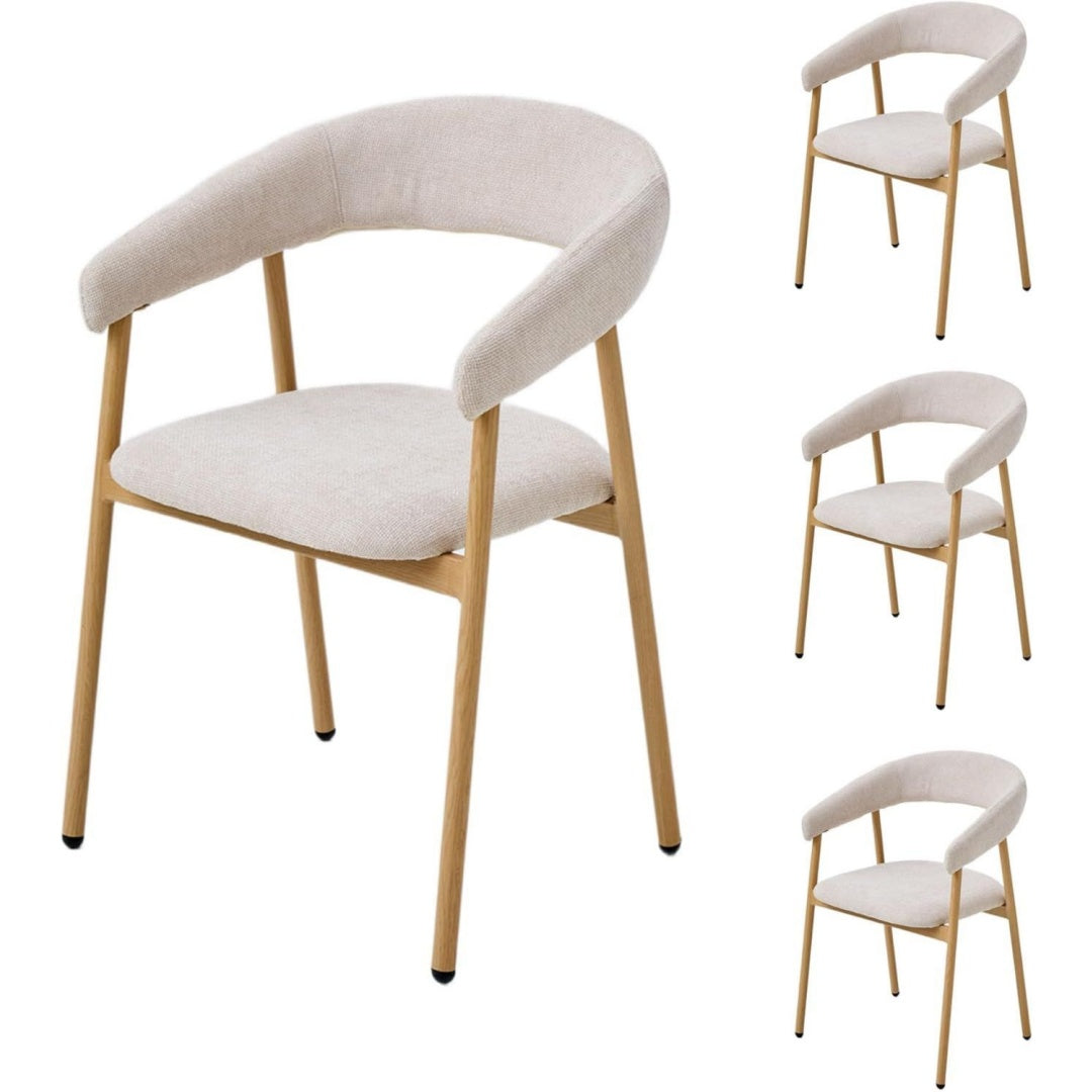 Esszimmerstuhl Set 4 Stueck Kuechensessel -Eichenholzfarbe Modern Ergonomisch Beige Chenille-Bezug Armlehnen