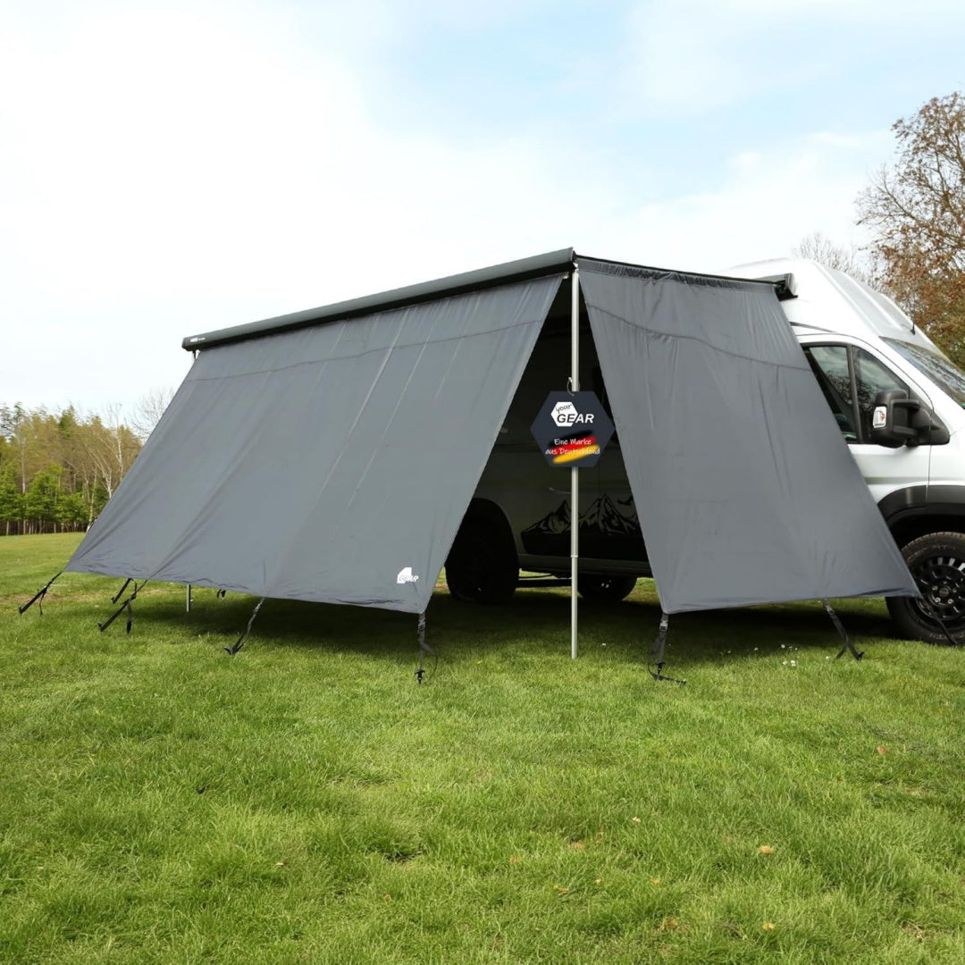 Your GEAR Korsika 3.7 - Markisenwand-Set mit Vorderwand und 2 Seitenwaenden - Schutz vor Sonne Grau Wind und Regen