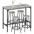 Bartisch Set mit 4 Barhockern fuer Esszimmer Kueche Bartisch mit Barhocker-Set Grau Esstisch Kuechentisch
