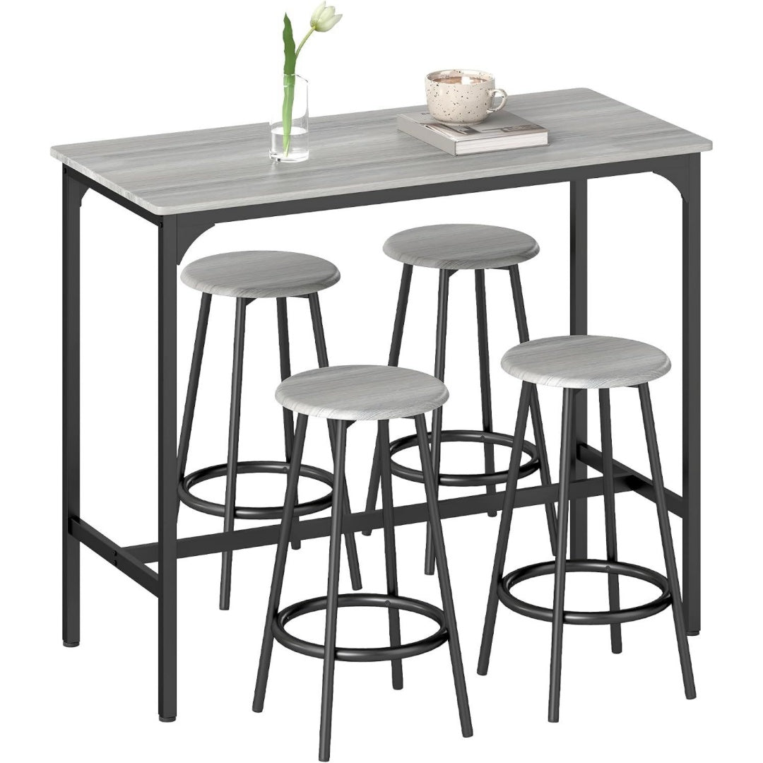 Bartisch Set mit 4 Barhockern fuer Esszimmer Kueche Bartisch mit Barhocker-Set Grau Esstisch Kuechentisch