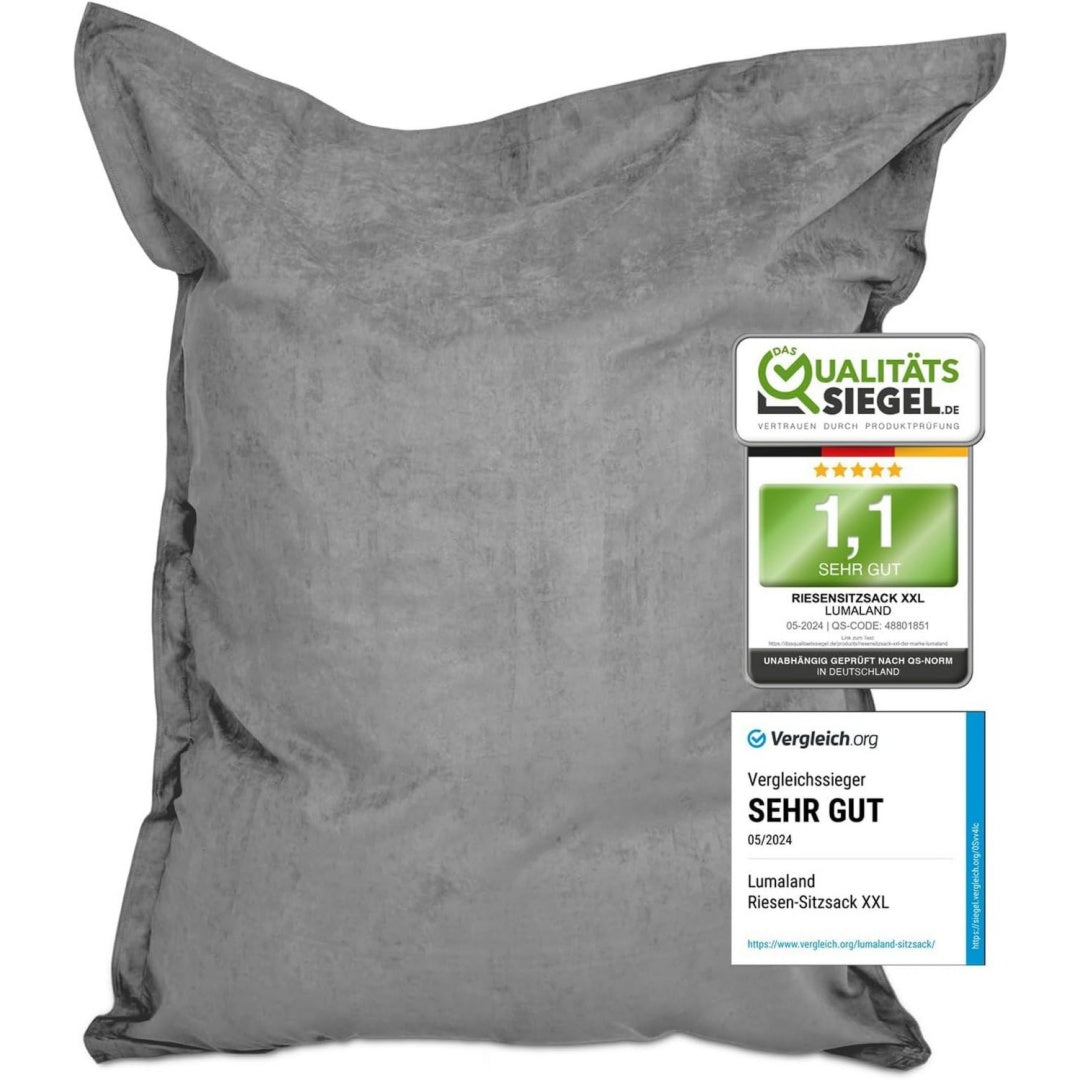 Lumaland Riesen-Sitzsack XXL Indoor Bean Bag aus weichem waschbarem Microvelours 2-in-1- fuer bequemes Sitzen Liegen Mit ueber 3 Mio.