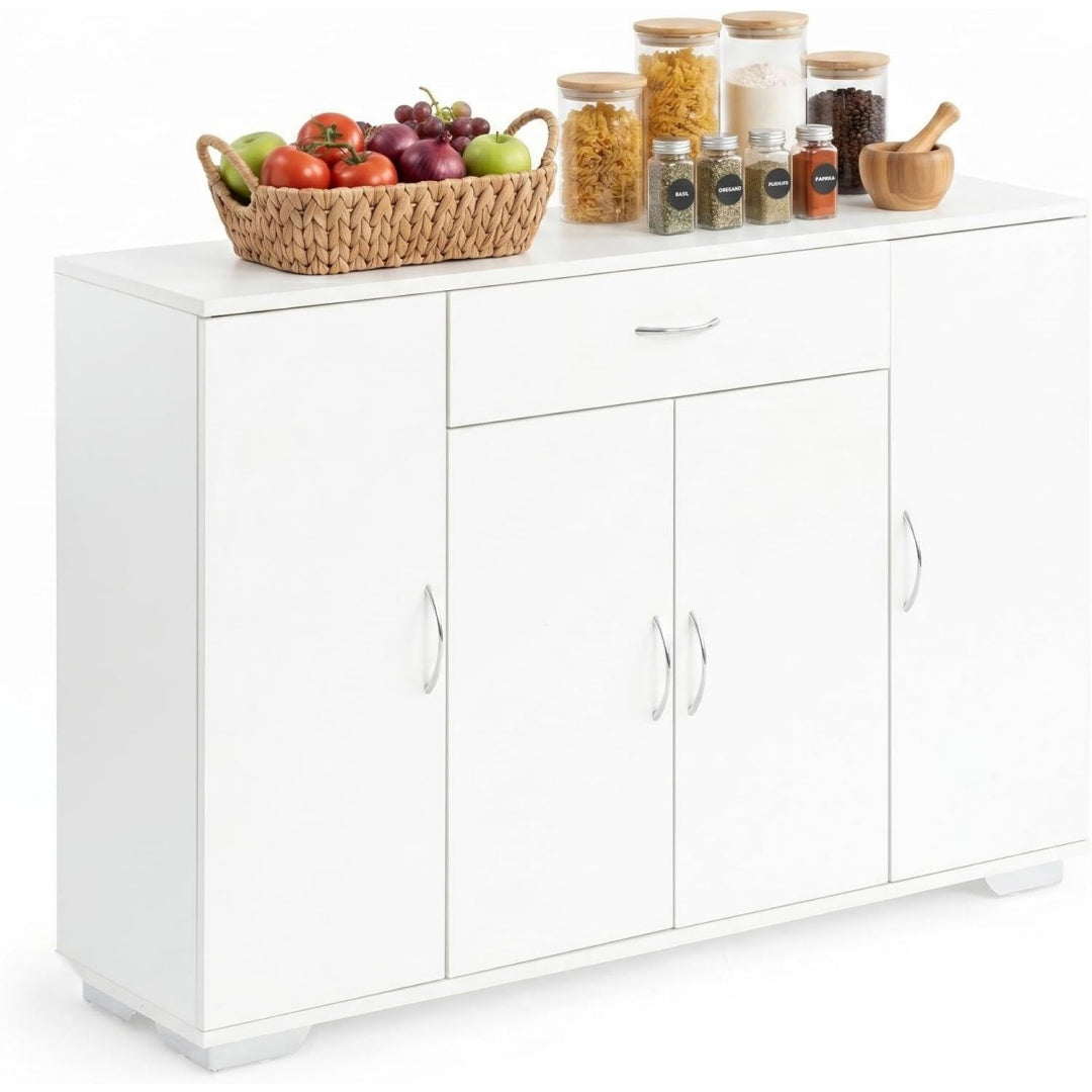 Kuechenunterschrank mit Schublade und Tueren Weiß 110x30x70CM Moderner Kuechenschrank Unterschrank Stauraum Schrank Sideboard Mehrzweckschrank