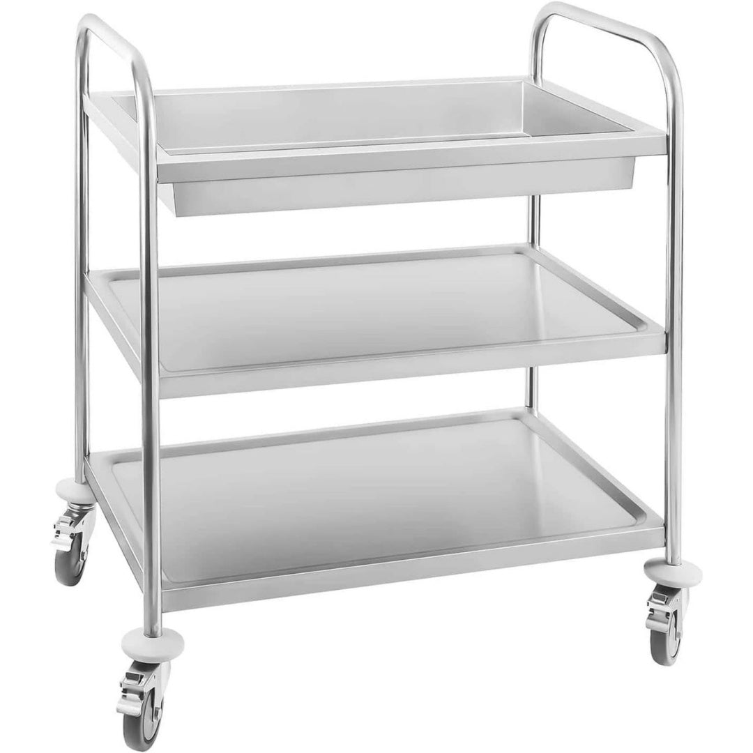 Royal Catering - Servierwagen Kuechenwagen (2 Borde Silber edelstahl 84,50 x 52,50 x 94,50 cm 1 Abraeummulde 150 kg belastbar