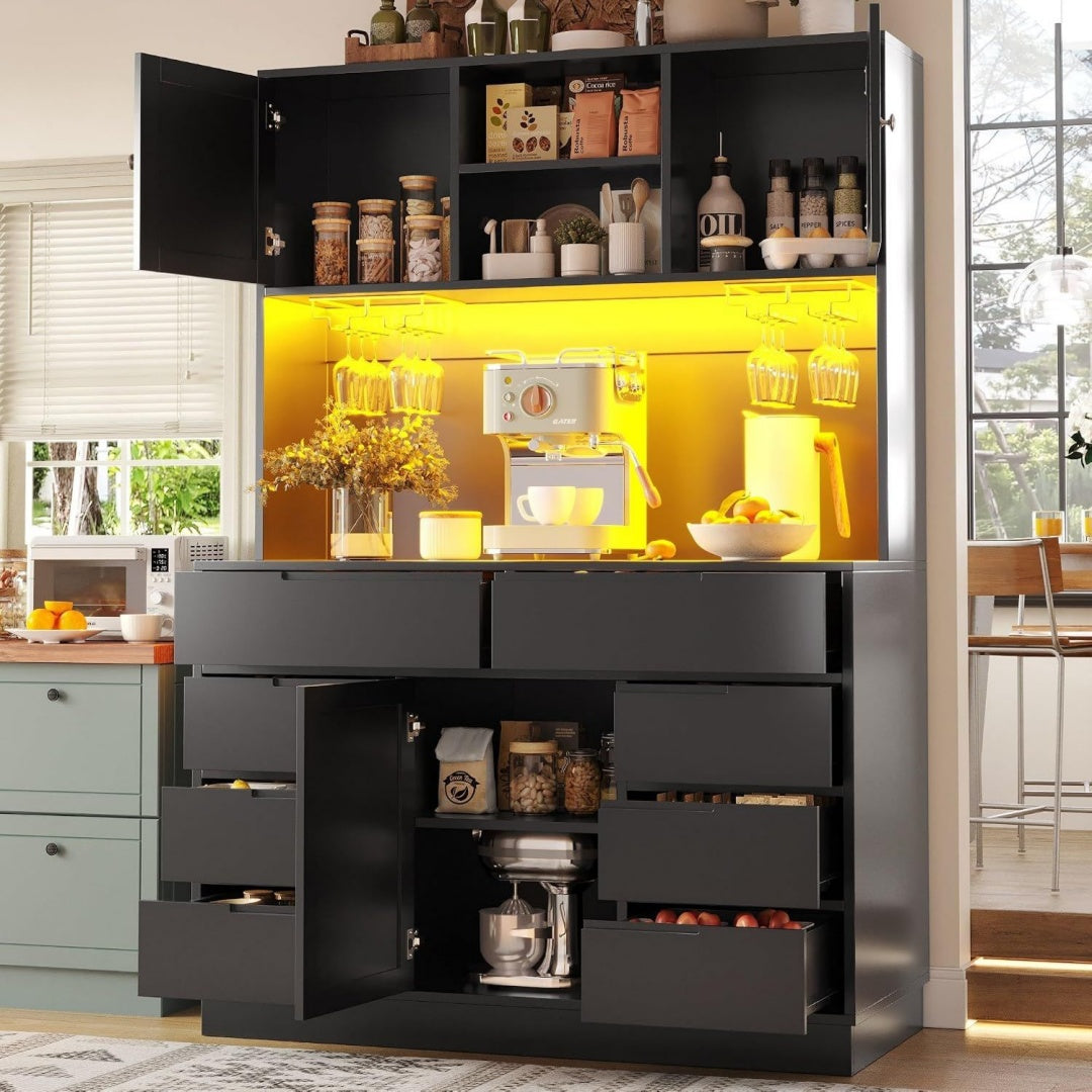 Hochschrank Schwarz Kuechenschrank mit Smart LED Beleuchtung Hochschraenke fuers Wohnzimmer