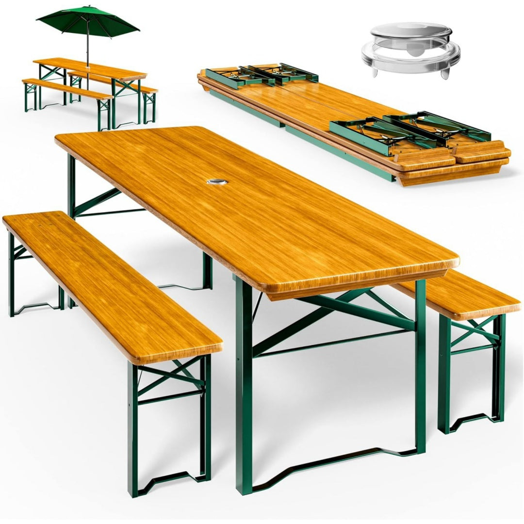 Bierzeltgarnitur 170cm Klappbar Stabil holz 3 Teilig 2x Bierbank