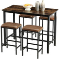 Esstisch Set 5 Stueck Braun Esstisch mit 4 gepolsterten Barhockern Kueche und Esszimmer