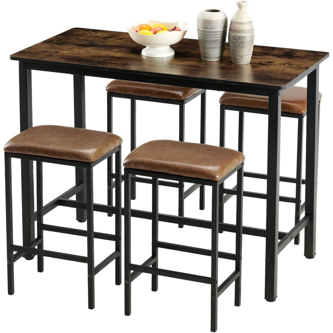 Esstisch Set 5 Stueck Braun Esstisch mit 4 gepolsterten Barhockern Kueche und Esszimmer