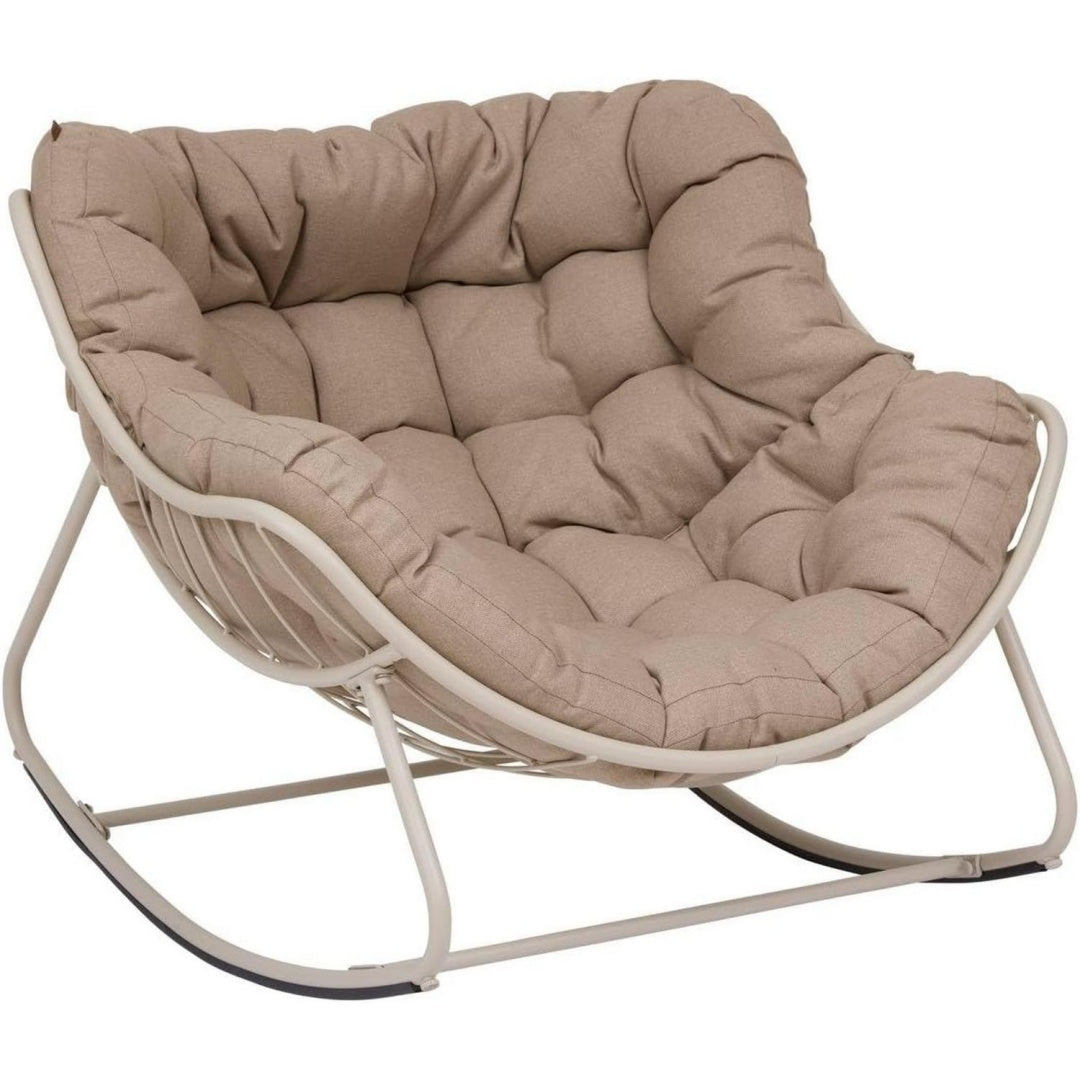Hesperide Paopao Schaukelstuhl in Ton und Epoxidstahl Beige 96 x 109 x 83 cm rostbestaendig Kissen gepolstert ultraweich fuer den Aussenbereich