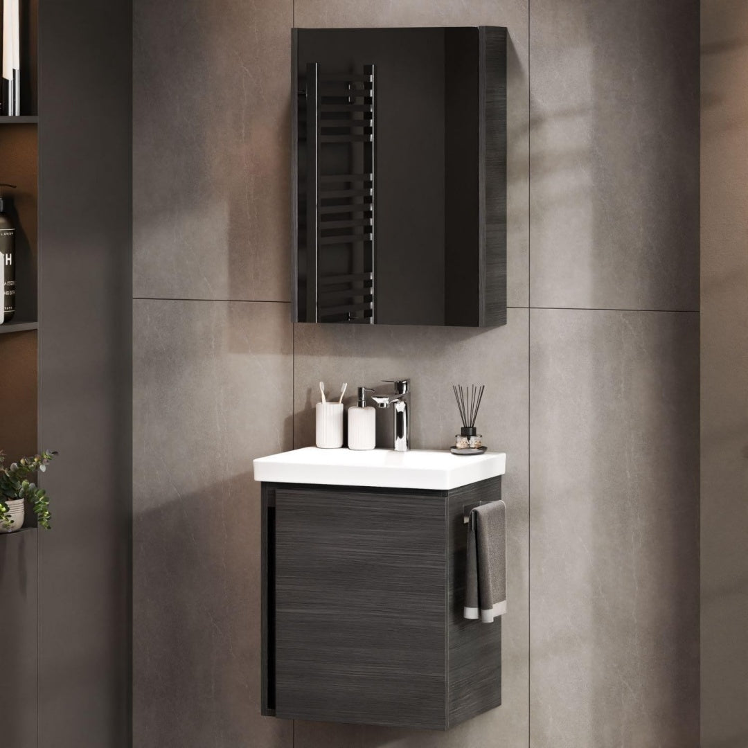 Waschtisch mit Unterschrank 50 cm anthrazit Spiegelschrank 50cm Badmoebel Set mit Waschbecken haengend