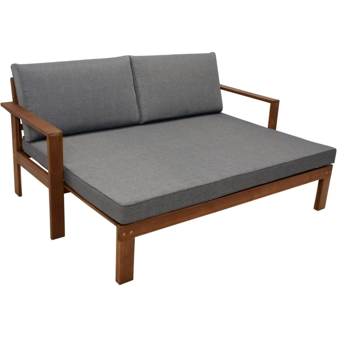 Gartensofa Liegesofa Parana ausziehbar Grau 180x136cm Akazienholz goelt mit Polsterauflagen