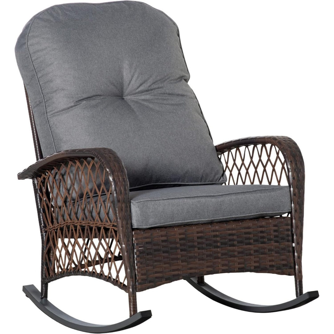 Poly Schaukelstuhl Outdoor mit Kissen Braun rattan 75 x 98 x 91 cm Gartenstuhl Loungemoebel