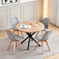 Essgruppe Set Runder Tisch 100 cm mit 4 Skandinavische Stuehle Grau Massivholz-Buchenbeine aus Kunstleder-Sitzkissen fuer Kueche Esszimmer