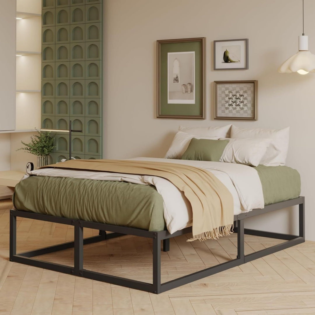EMODA Bettgestell mit lattenroste Schwarz 180 x 200 cm 36cm hoch viel Stauraum Doppelbett Stabiles Metallbett