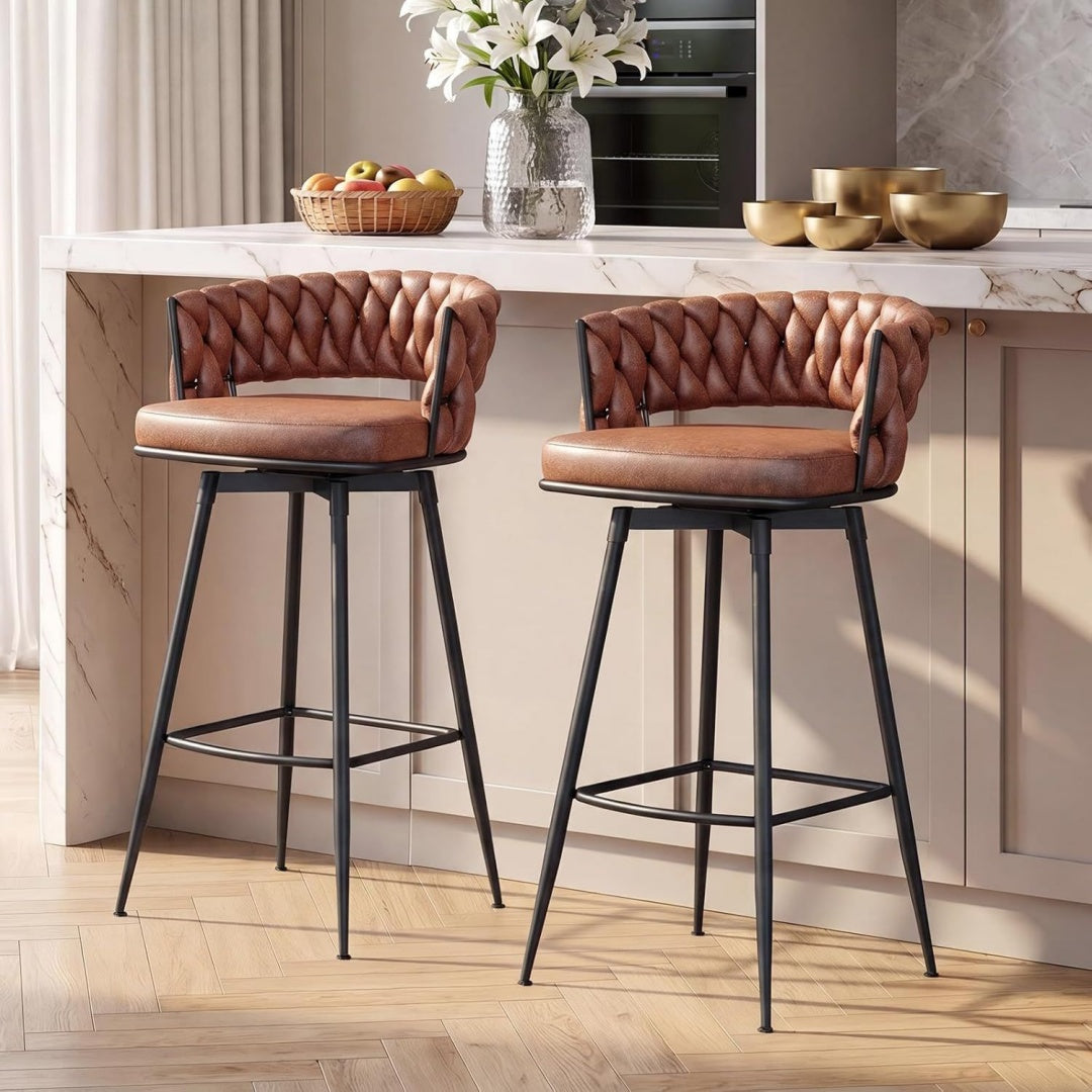 Barhocker 2er Set Schwarz Barhocker Mit Lehne Gewebter 180 Drehbar Selbstzentrierend