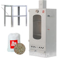 ITA Raeucherofen 7012 - Smoker Set mit Tisch Raeucherspaenen - Raeucherschrank mit 3 Etagen - Legierter Stahl mit Sichtfenster Kaminabzug - Qualitaet