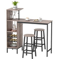Bartisch mit Barhocker Set mit 2 Stuehlen Grau Fussstuetze Tresentisch