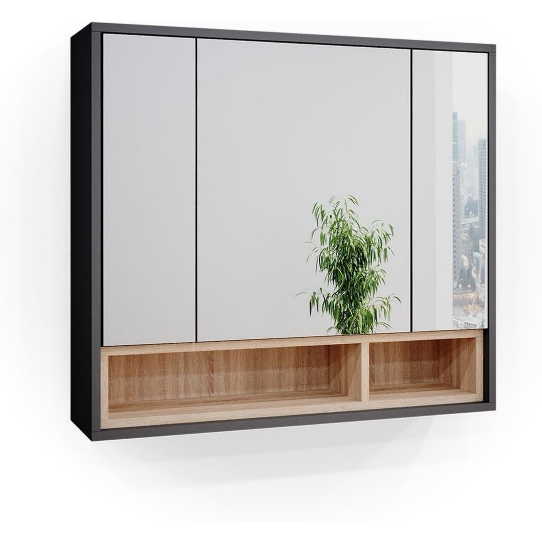 Badspiegelschrank Beatrice anthrazit 80 x 72 cm zur Wandmontage mit offenen Ablageflaechen
