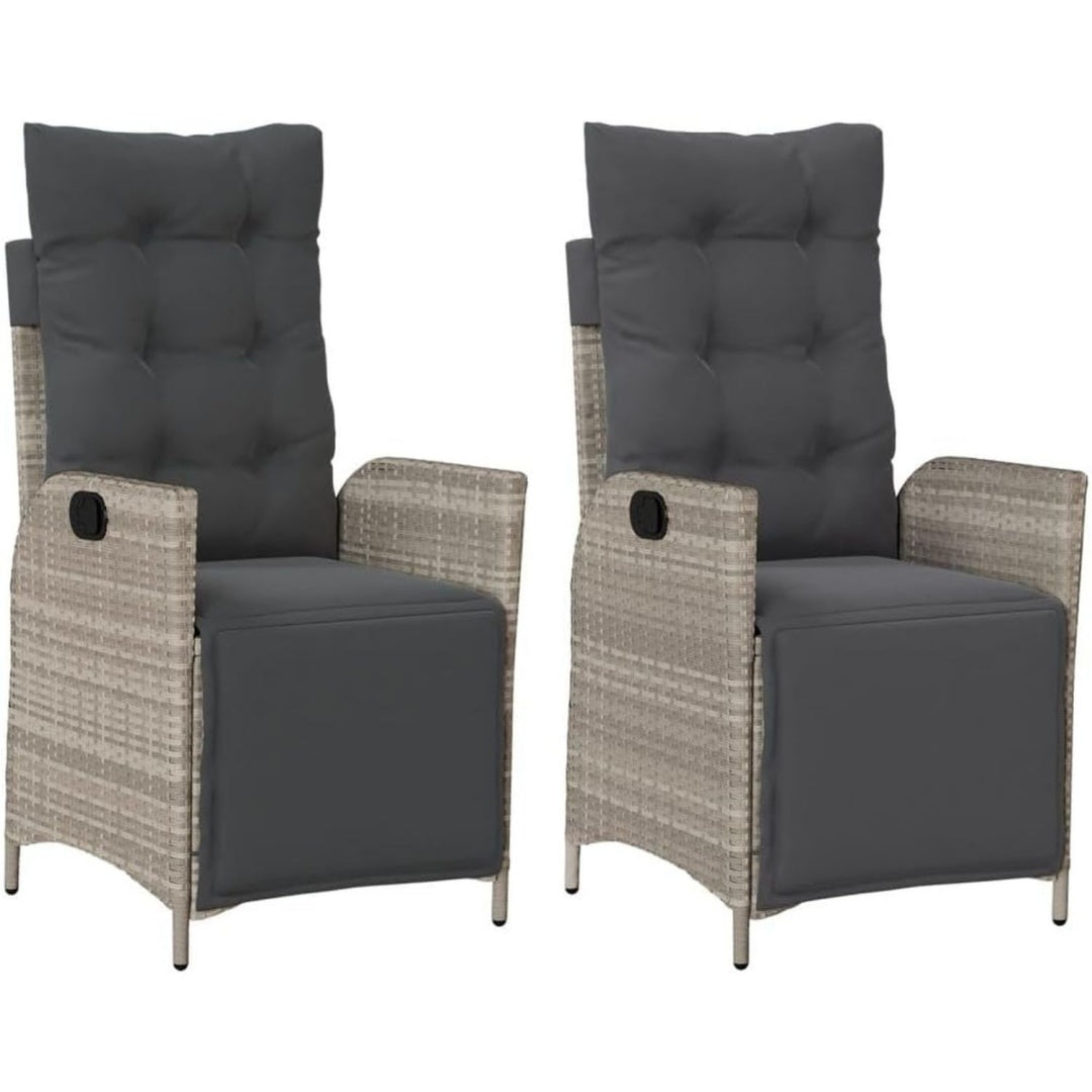 Gartensessel mit Fussteil 2Stk. Verstellbar Poly Grau rattan
