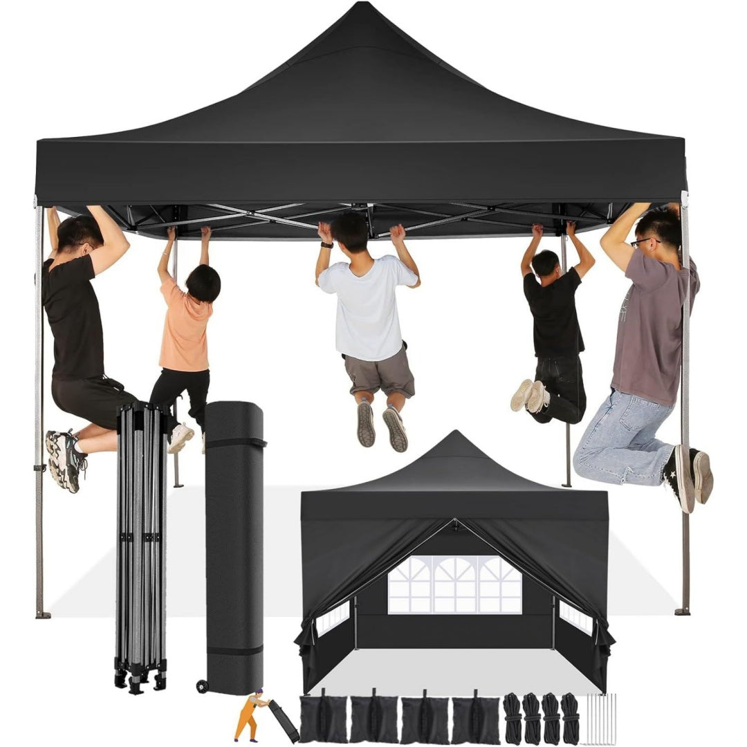 Pavillon Wasserdicht Stabil Winterfest mit 4 Seitenwand Schwarz 3x3 Pop Up Zelt Faltpavillon Sonnenschutz Pavillion Klappbar Zelte