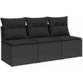 Gartensofa mit Kissen 3-Sitzer Poly Schwarz rattan