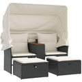Gartensofa 2-Sitzer mit Dach und Hockern Poly Schwarz rattan