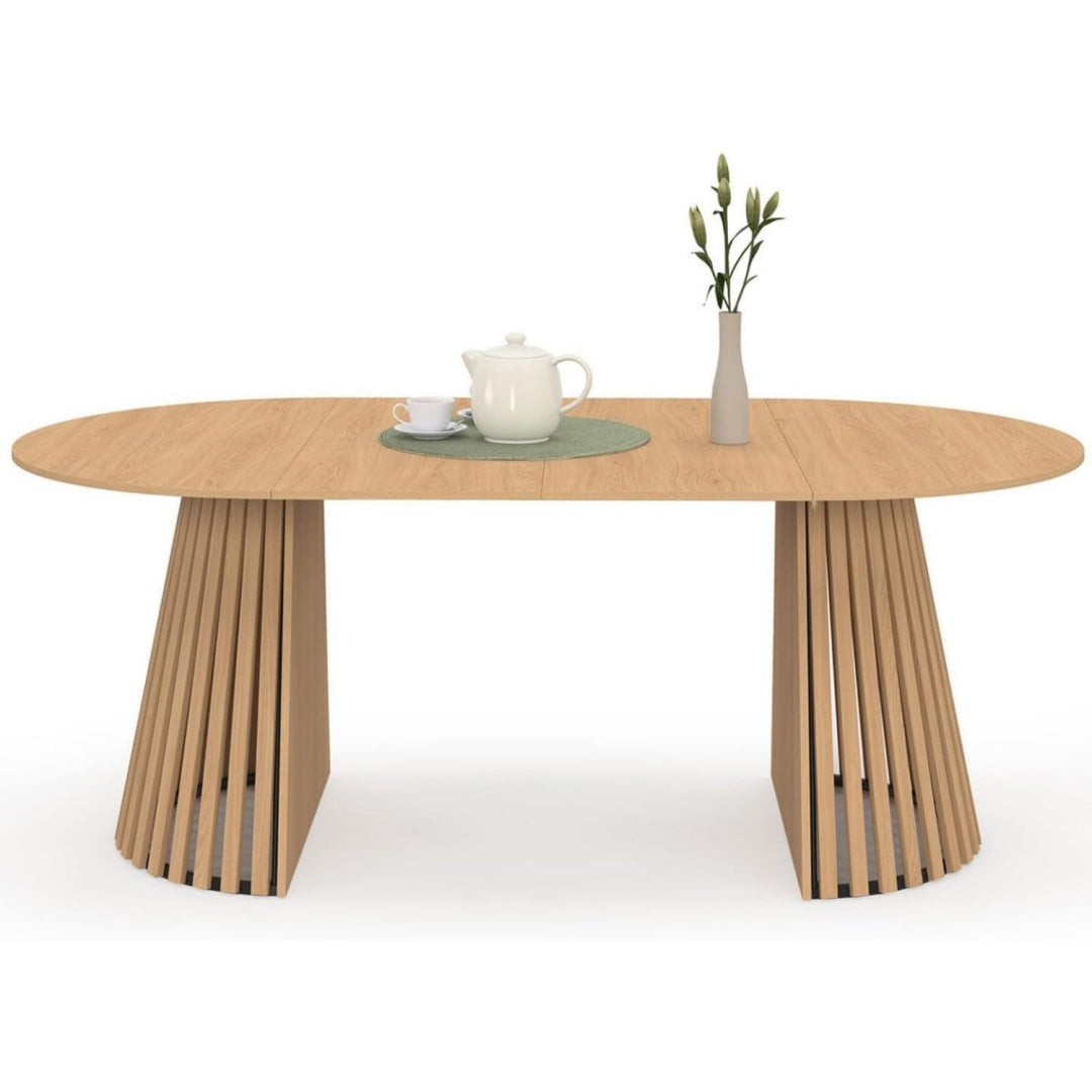 IDMarket - Ausziehbarer runder Esstisch Carmen 4-10 Personen Holzfuss 110-200 cm Grau