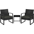 Yaheetech 3-teiliges PE- -Gartenmoebel-Set mit Kissen Schwarz grau inkl. Stuehle mit Sitzkissen Tisch Sitzgruppe Lounge Set fuer
